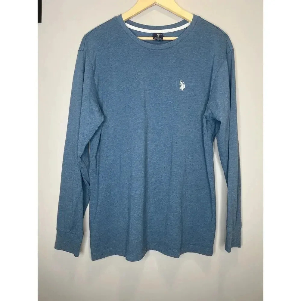 US Polo Assn Blue Long Sleeve T-Shirt White Embroidered Horse Logo Mens Medium - Picture 1 of 8